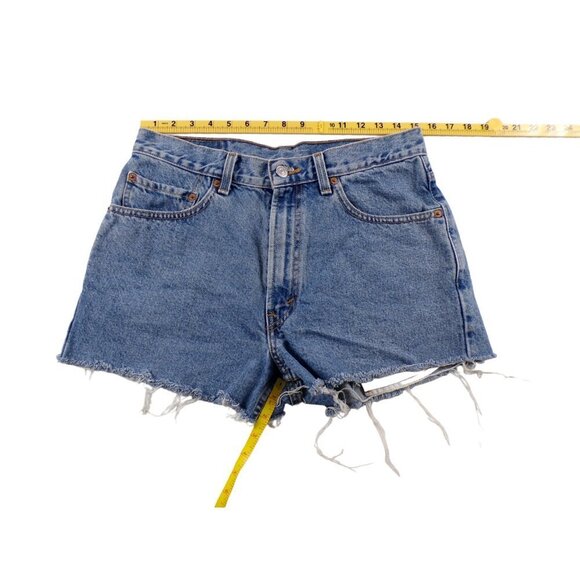 Levi's 550 Shorts Blue Relaxed Fit Distressed Cut-Off Denim size 14/32w #214 - Picture 2 of 6